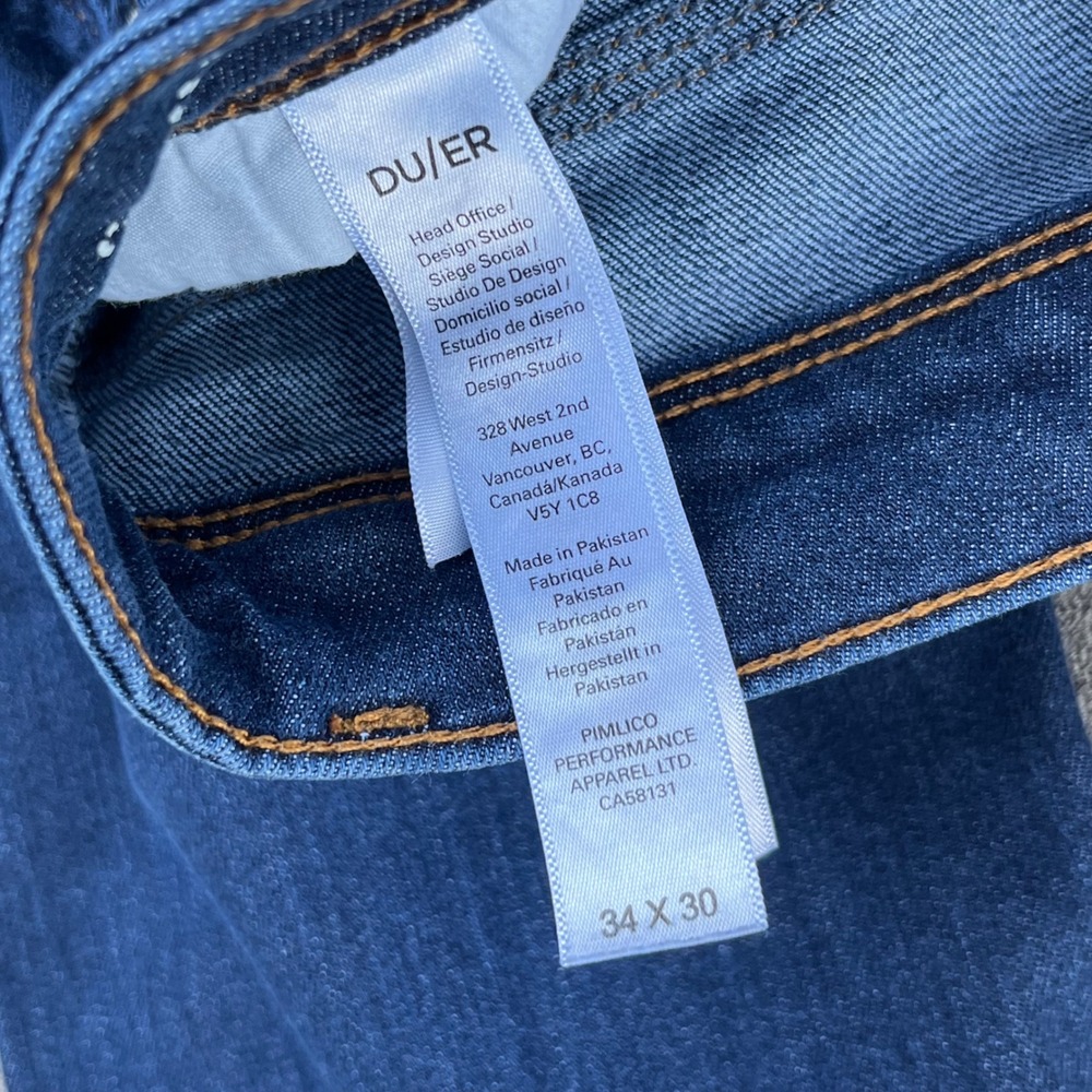 DU/ER Performance Denim Relaxed Fit Jeans Blue L2X Coolmax 34x30 Mens - Picture 3 of 12